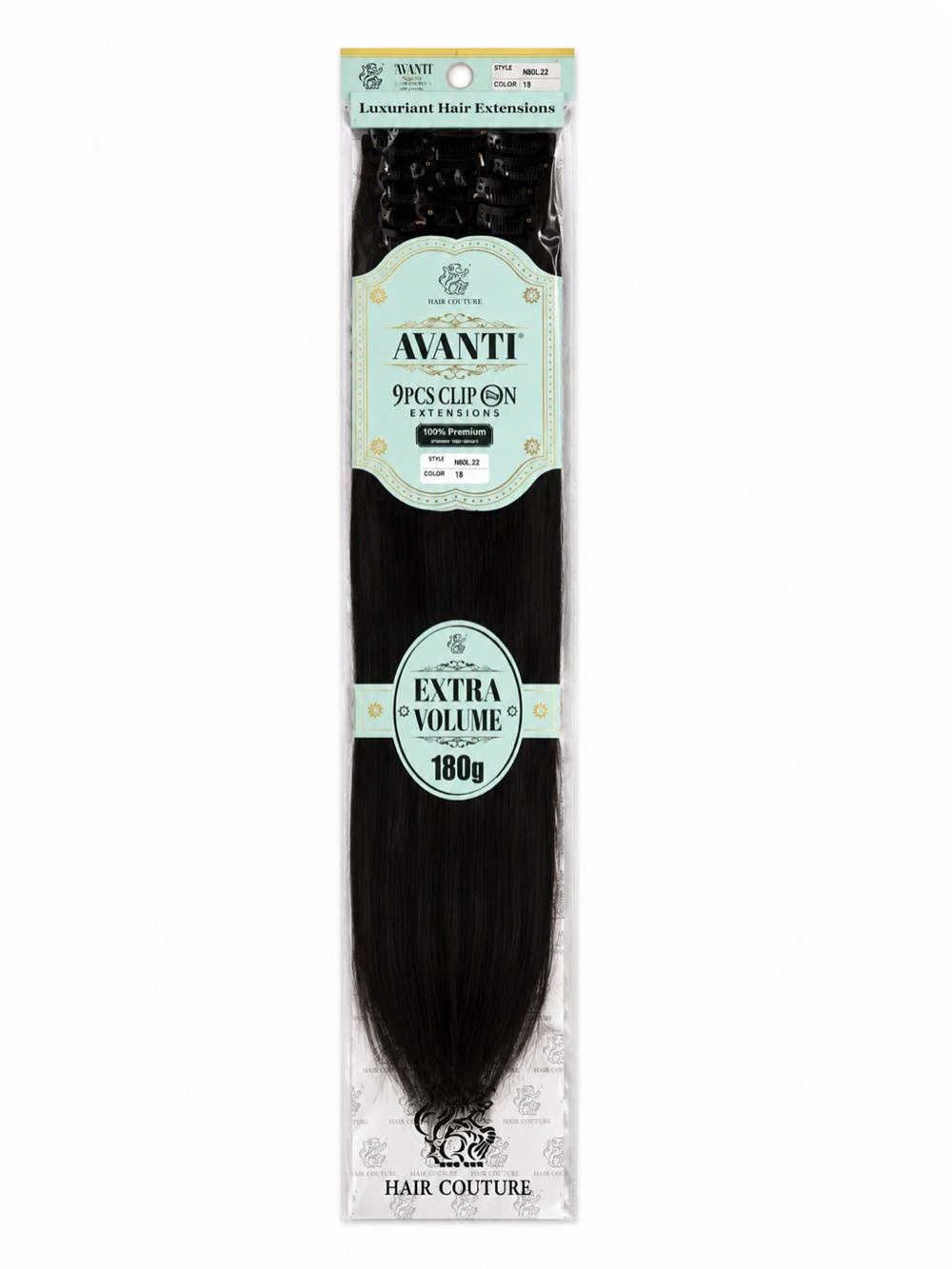 Clip-In Human Hair Blend Extensions 22" - 1B Natural Black - Picture 3 of 5